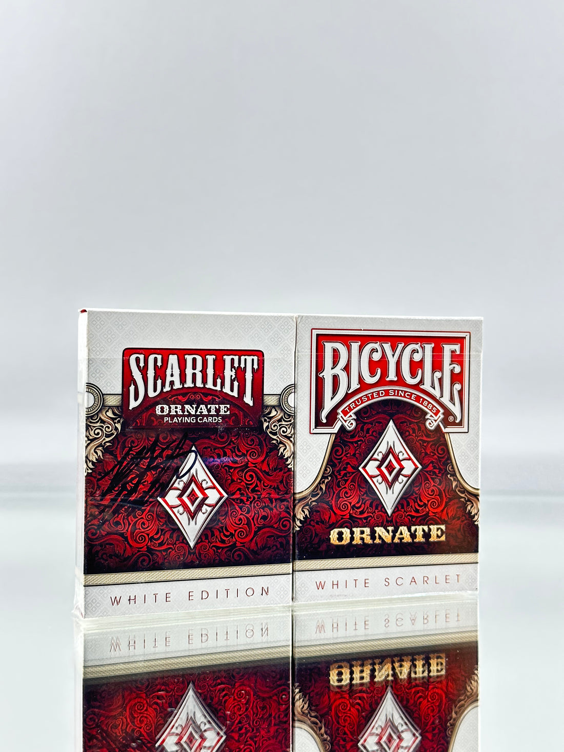 Bicycle And Unbranded Ornate White Scarlet Playing Cards Set USPCC (SIGNED)