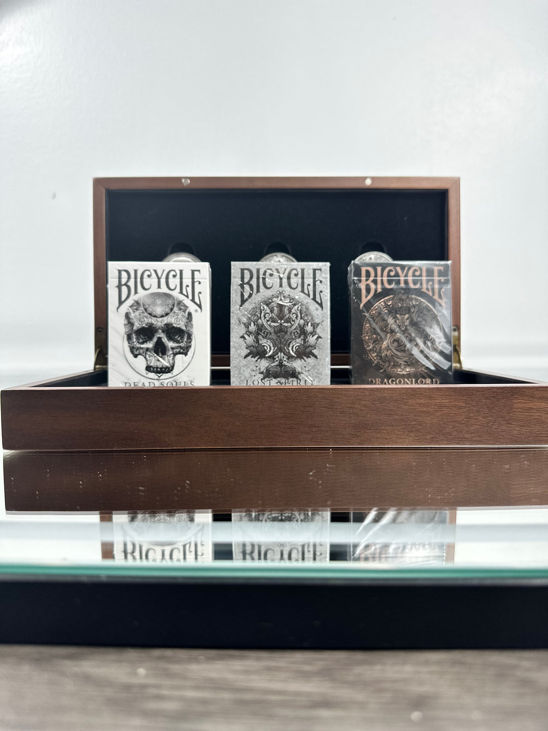 Apocalypse Bicycle Wooden Box Set (3 Decks & 3 Coins) Playing Cards