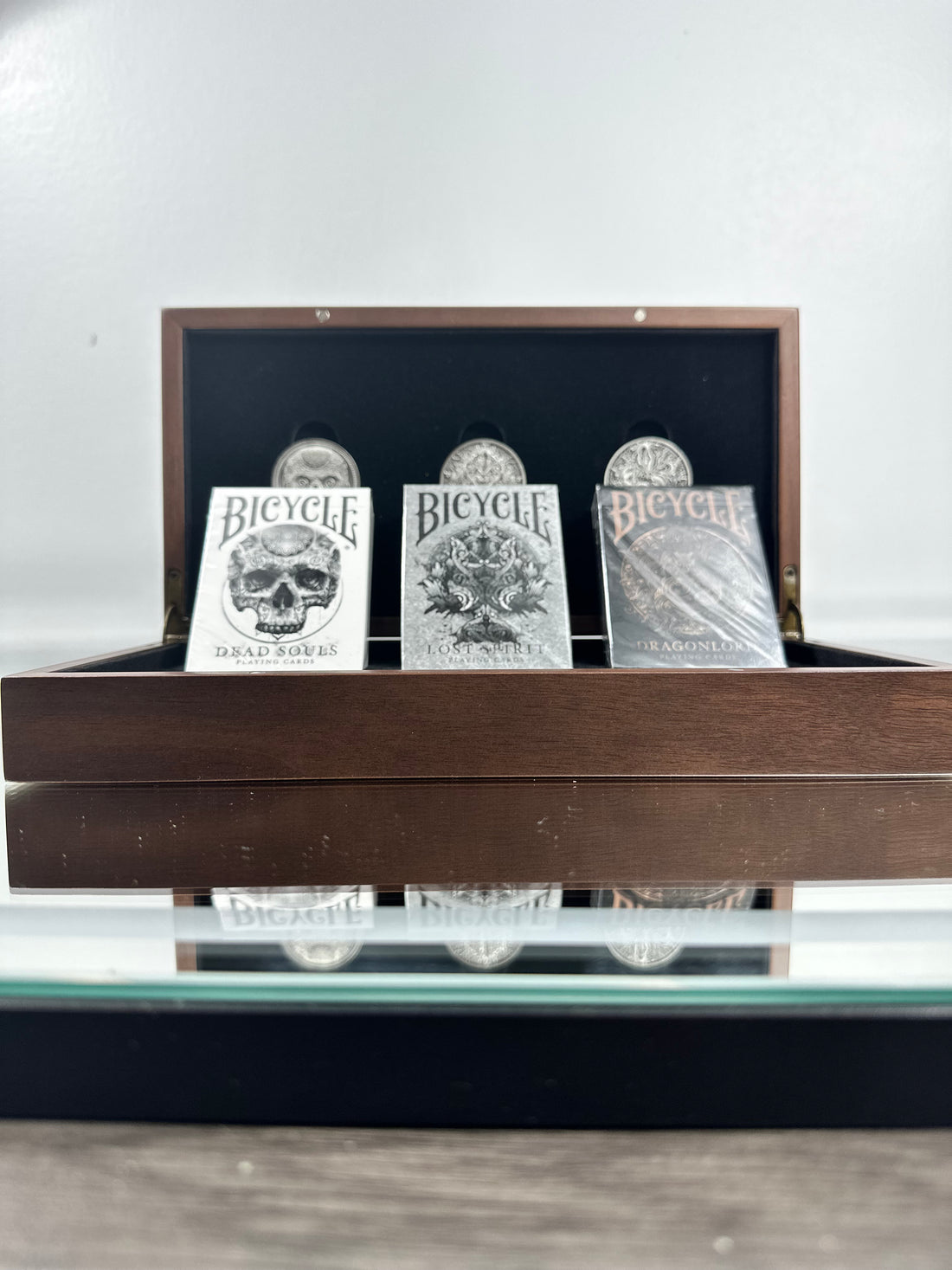 Apocalypse Bicycle Wooden Box Set (3 Decks & 3 Coins) Playing Cards