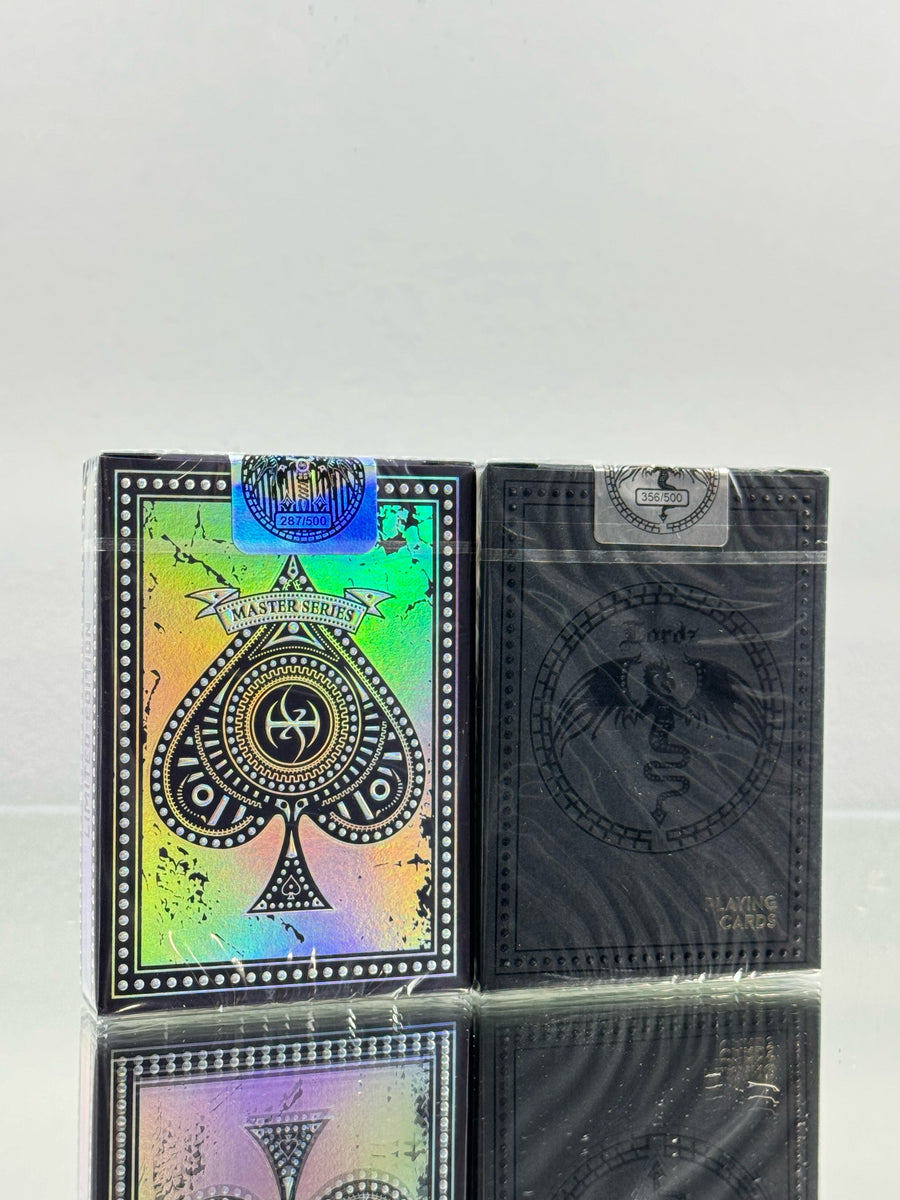 black holographic playing cards Lordz Twin Dragons Holographic Foil And Black Platinum With Black Foil Playing Cards Set By De'vo