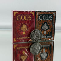 Greek Gods Red And Black Gilded Playing Cards Set (Coin Included)