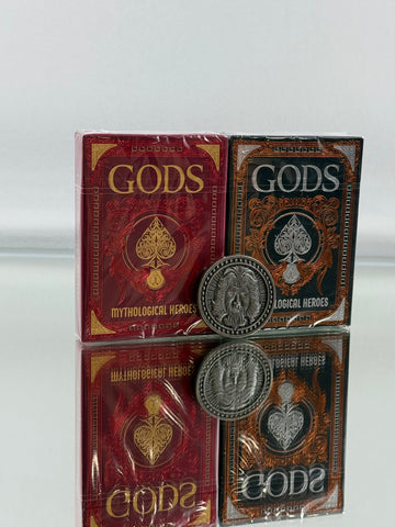 Greek Gods Red And Black Gilded Playing Cards Set (Coin Included)